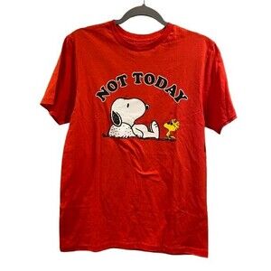 Men's Small T-shirt Snoopy Short Sleeve Crew Neck Red Peanuts Cotton